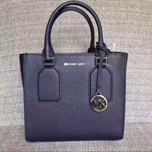 Michael Kors Selby Leather Messenger Satchel Navy